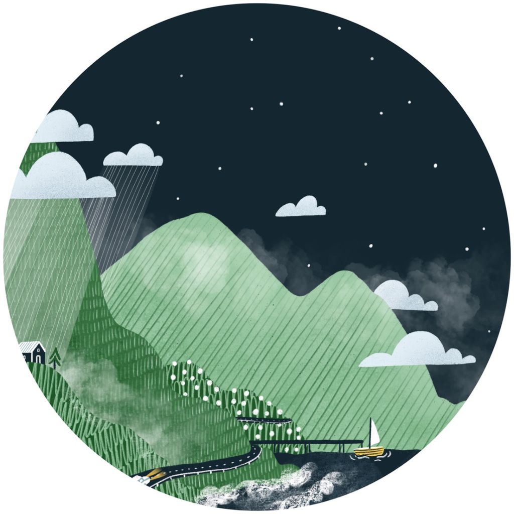 Sticker Kreis für Kinderzimmer HÜGEL Berge Wolken Himmel Nacht Aquarell Landschaft Aufkleber Wanddeko 100 cm x 100 cm