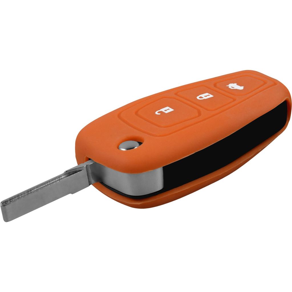 PhoneNatic Silikon Schlüssel Hülle kompatibel mit der Ford Focus (2012) 3-Tasten Fernbedienung in orange Klappschlüssel 3-Key