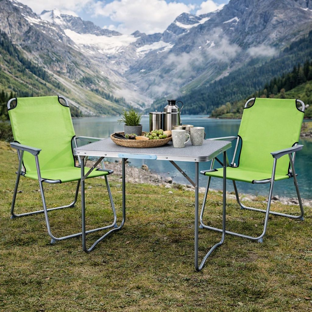 3-teiliges Campingmöbel Set Alu L80xB60xH68cm Limegrün