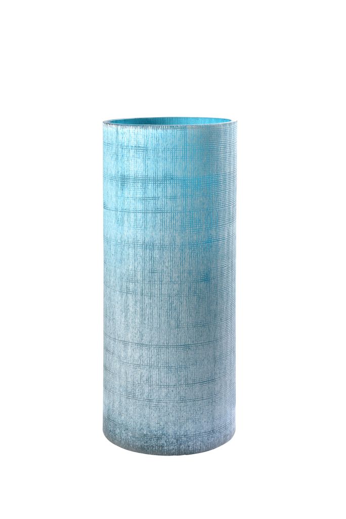 Hohe Blumenvase blau Vintage-Optik strukturiertes Glas mundgeblasen 35cm
