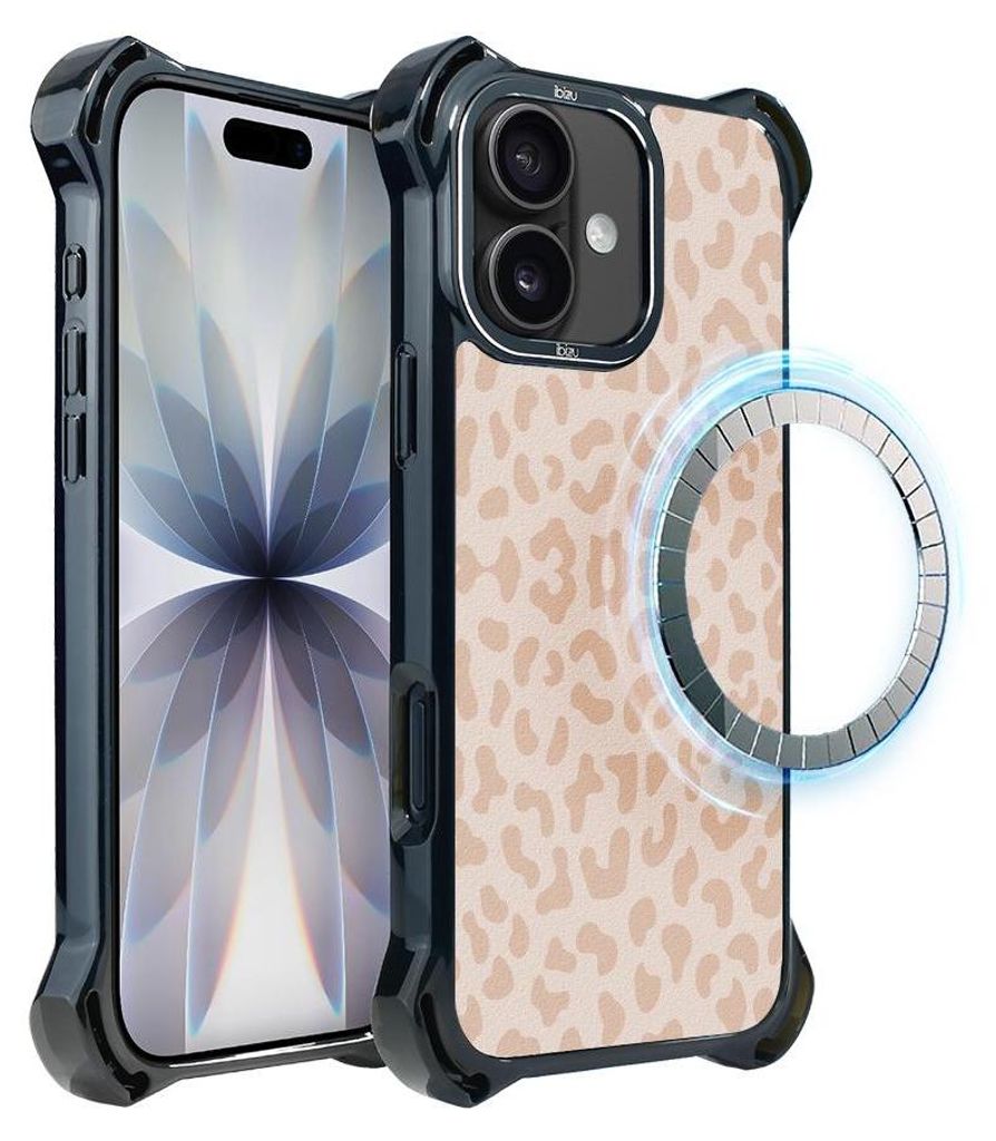 Schutzhülle für das iPhone 17, MagSafe-kompatibel, verstärkte Ecken, schwarz, zartes Leopardenmuster