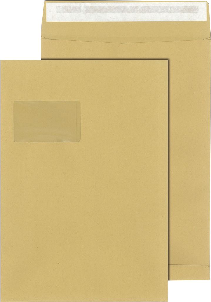 Faltentasche DIN C4 229 x 324 mm (B x H) mit Fenster 140g/m mit Haftklebung Papier braun 100 St./Pack.