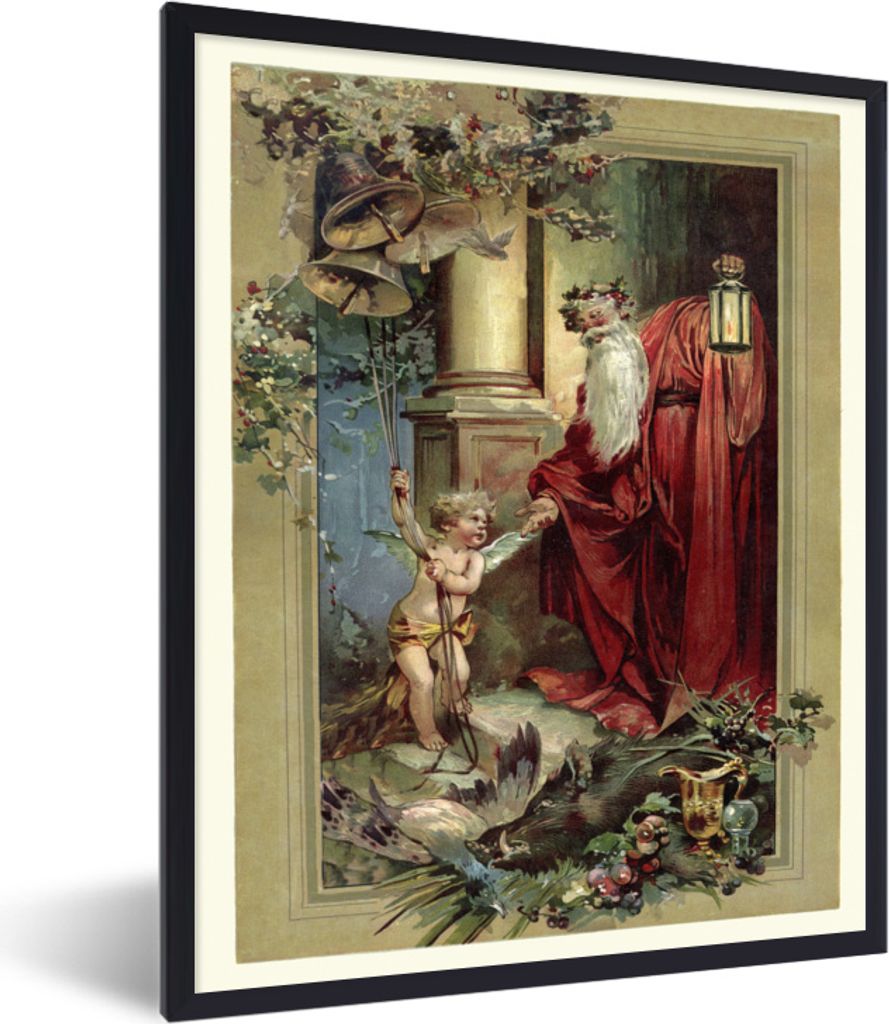MuchoWow MuchoWow Gerahmtes Poster Weihnachtsmann - Porträt - Retro 30x40 cm - Poster mit zchwarzem Bilderrahmen - Wanddeko - Kunstdrucke