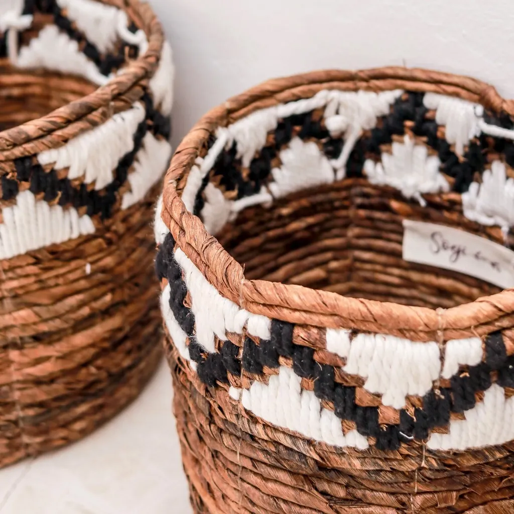 Cache-pot macramé et panier de rangement Sadara - Set de 3 tailles