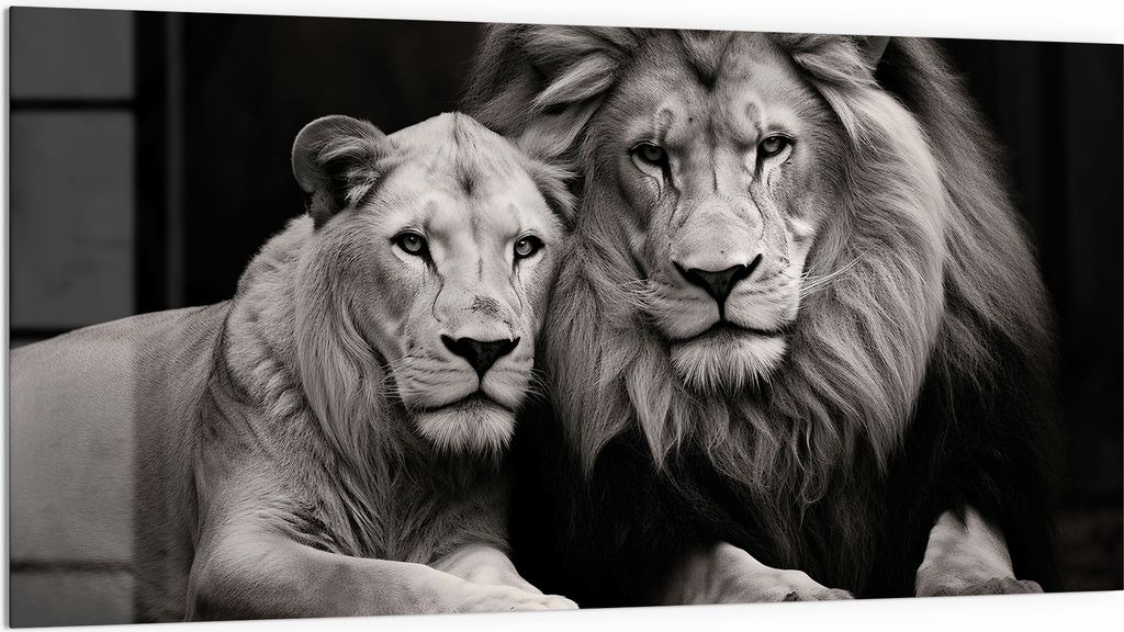 DEQORI Küchenrückwand Glas 100x50 cm 'Stolzes Löwenpaar' Spritzschutz Bad Rückwand Küche
