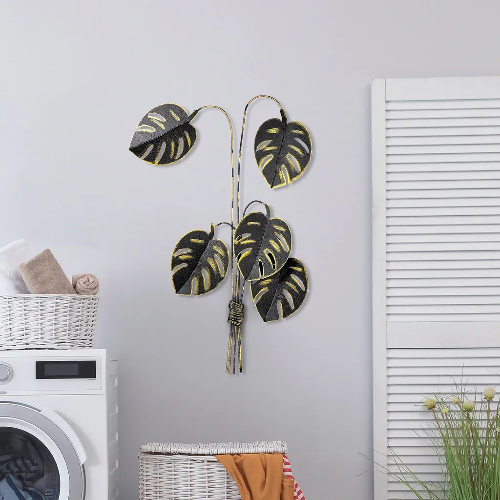 Décoration Murale Métal Monstera Gold Wallity Tableau Feuillage 68x98cm