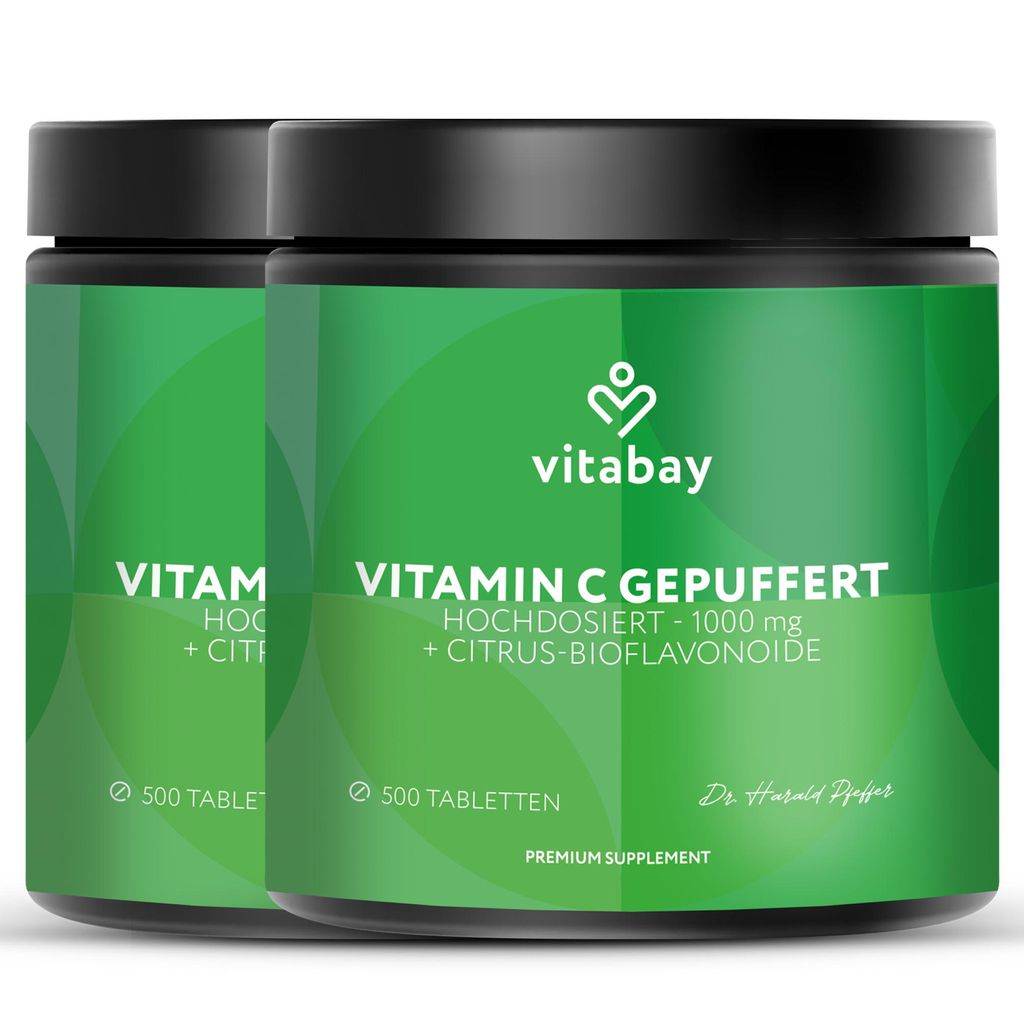 Vitabay Vitamin C 1000 mg – 1000 (2er Bundle) vegane Retardtabletten – gepuffert mit Citrus-Bioflavonoiden – zeitverzögerte Abgabe