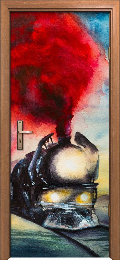 Türposter 80x200 cm Türaufkleber Türtapete Türfolie Klebefolie groß Malerei zug rot Rauch