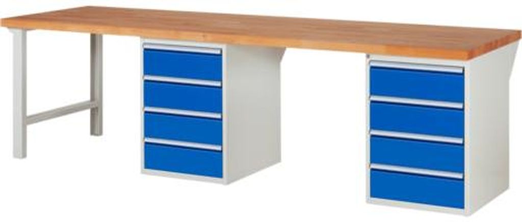 Werkbank mit 8 Schubladen - Teilauszug - 180:8 - 890 x 3.000 x 900 mm (HxBxT) - Traglast 1.000 kg - Buche