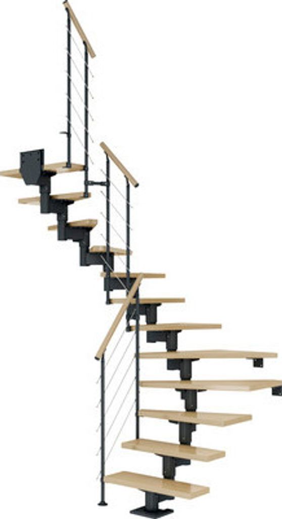 Pertura Mittelholmtreppe Chiron Ahorn Leimholz Anthrazit 1/2-gewendelt 75 cm 12 Stufen / 13 Steigungen Relinggeländer An