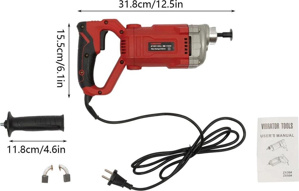 Betonvibrator / Betonrüttler - Elektrisch, Handgerät - 1100 W - 2 m Rüttelschlauch - 220 V - Tragbar