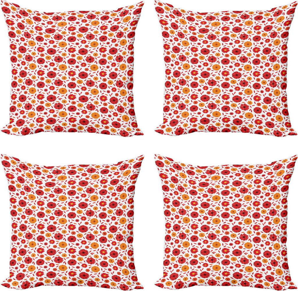 ABAKUHAUS Gerber Daisy Kissenbezug Set (4 Stück), Warm Farbige Blütenblätter, Moderner Doppelseitiger Digitaldruck, 45 cm x 45 cm, Vermilion orange
