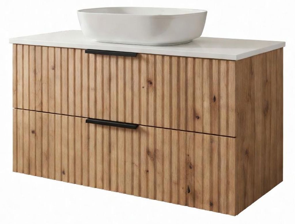 Waschbeckenunterschrank TIBU 80x50x46 Eiche Evoke geriffelter Front mit 2 Schubladen geriffelter Front Badmöbel