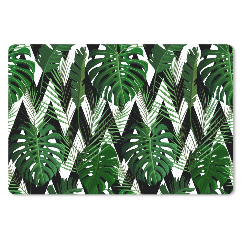 MuchoWow Schreibtischunterlage Monstera - Schwarz und Weiß - Muster 60x40 cm - XXL Mauspad - Großes Mauspad