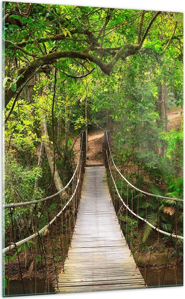 Bilder auf glas - Einteilig - Fußgängerbrücke Wald Abenteuer - 70x100cm - Glasbilder - Wandbilder - Bilder - Wanddekoration aus Glas - Glas Bild...