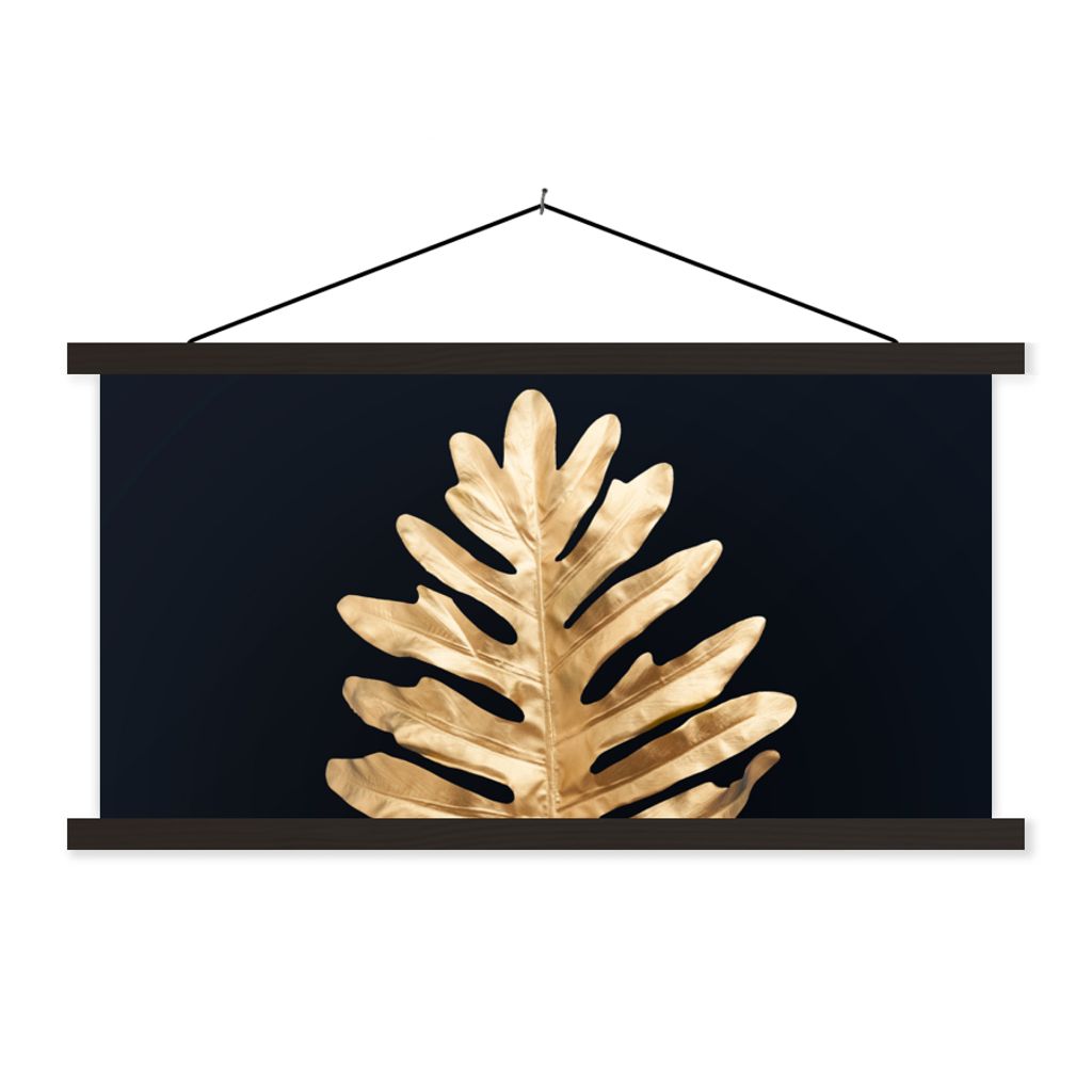MuchoWow Textilposter Blätter - Herbst - Gold - Schwarz - Natur - Luxus 90x45 cm mit schwarzem Rahmen - Klemmleisten