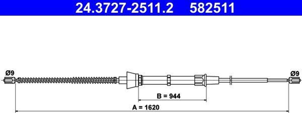 ATE 24.3727-2511.2 Seilzug, Handbremse OE 1J0609721BA kompatibel mit Octavia