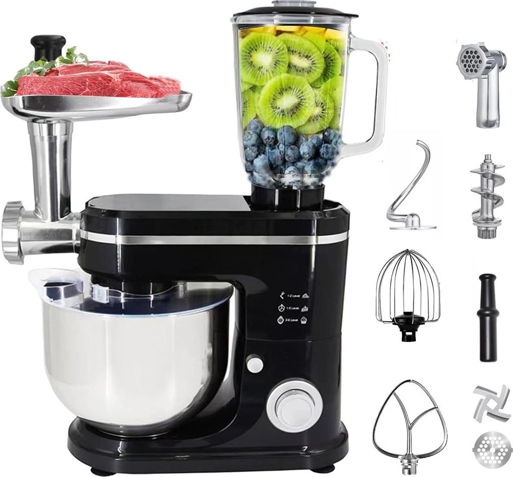 110V 3-in-1 Multifunktionale Küchenmaschine,Mixer, Teigknetmaschine und Rührmaschine,ideal für Teig,Ei und Fleischzubereitung.Perfekt für die K...