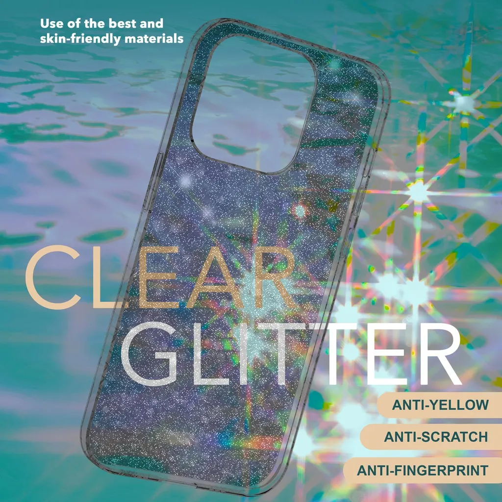 Custodia Sottile iPhone 15 Pro Max Nero Glitter: Design Bling & Clear - 3