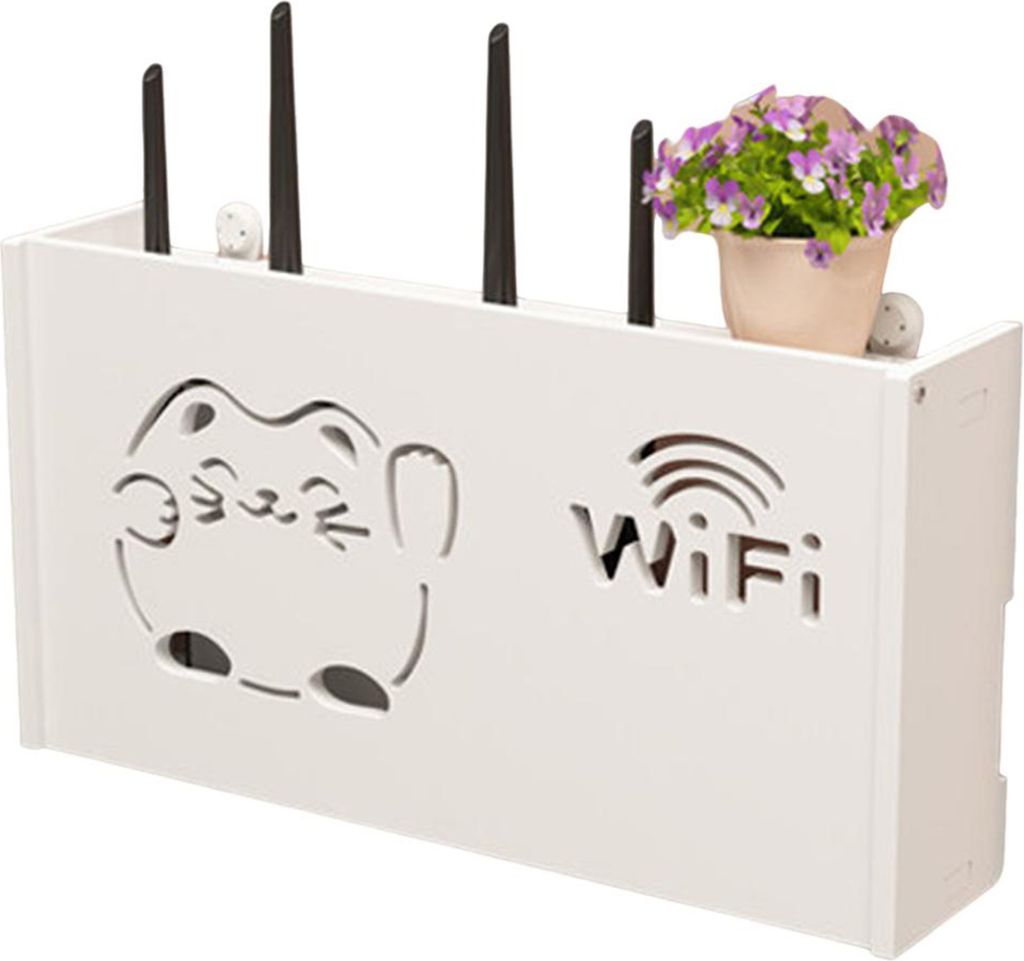 Aufbewahrungsbox für WLAN-Router, Wandhalterung, Router-Regal aus Holz, Organizer, Steckdosenleiste, Kabelmanagement, Versteckregal für Modemkabe...