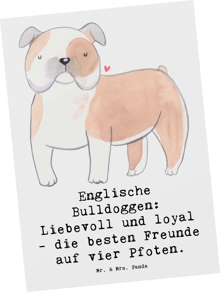 Mr. & Mrs. Panda Ansichtskarte Englische Bulldogge Freunde - Weiß - Geschenk, Ansichtskarten, bildkarte, Hundeliebhaber, Postkarten, Postkarte, Hu...