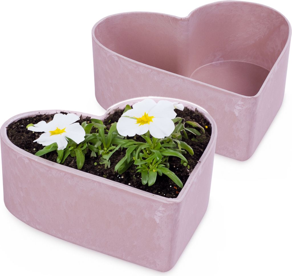 Herz Pflanzschalen für draussen Dekoschalen rosa-rot 2x 22 cm