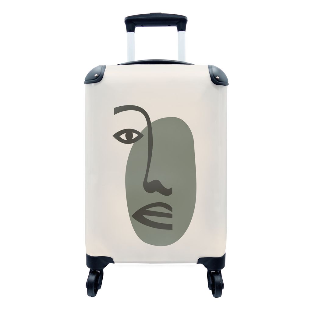 MuchoWow Koffer Handgepäck Trolley Rollkoffer Kleine Reisekoffer mit 4 Rollen - Gesicht - Pastell - Strichzeichnung - Cabin Size < 55x40x23 cm &...