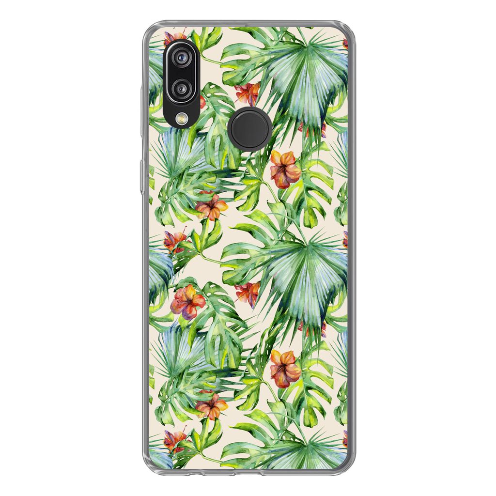 MuchoWow Handyhülle Schutzhülle Hülle für Huawei P20 Lite (2020) Blume - Blatt - Muster Silikon Softcase Handy Hülle - Kartenhalter