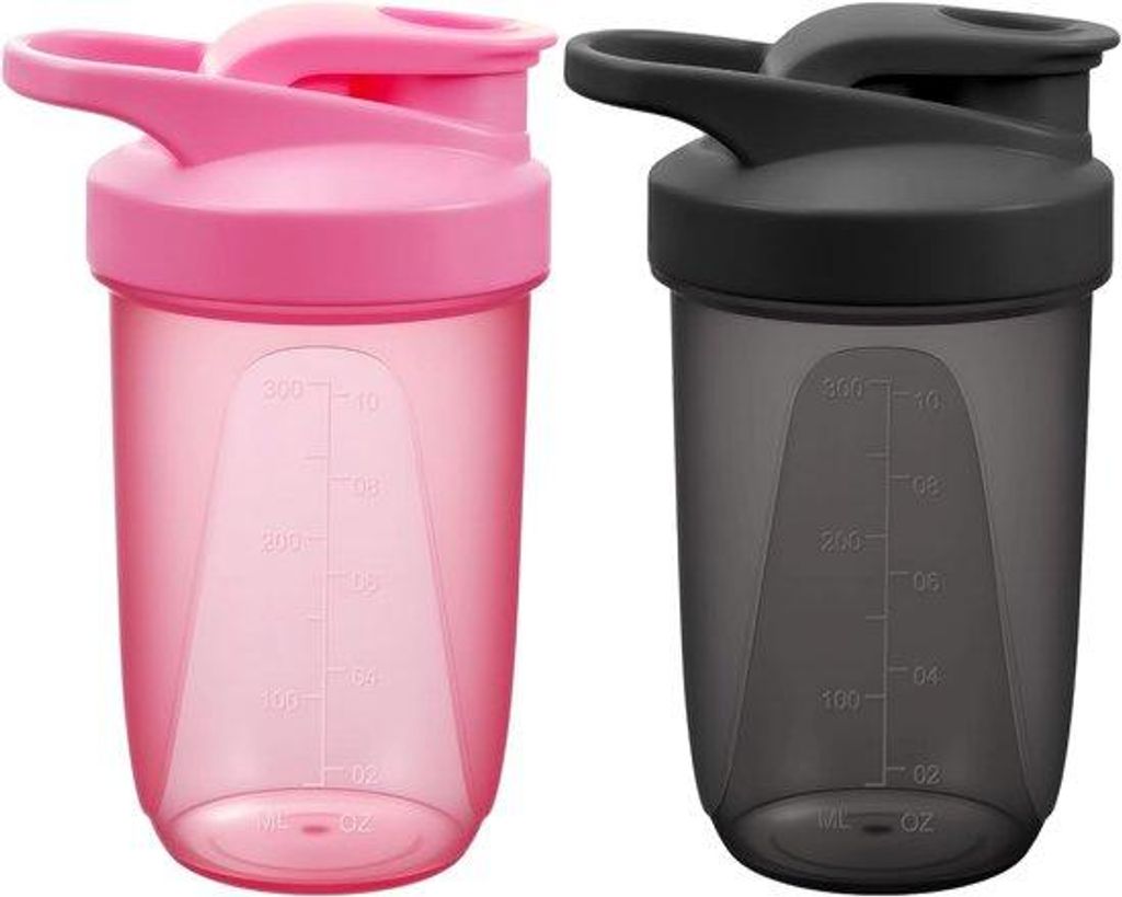 Eiweiß-Shaker-Set, 2-teilig, 400ml, Fitness-Shaker mit 2 Edelstahl-Schüttelgefäßen, BPA-frei und leckgeschützt, Eiweiß-Shaker mit Maßverteil...
