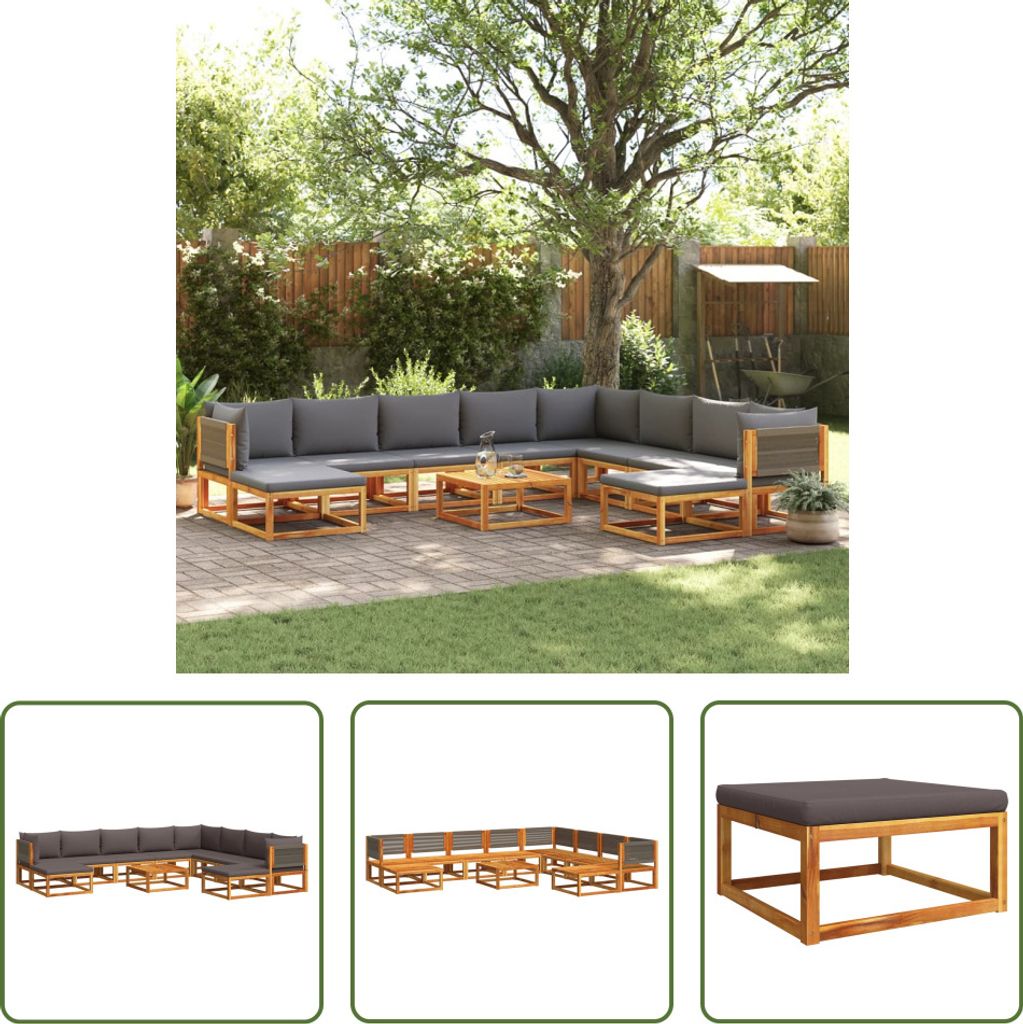 The Living Store 11-tlg. Garten-Sofagarnitur mit Kissen Massivholz Akazie