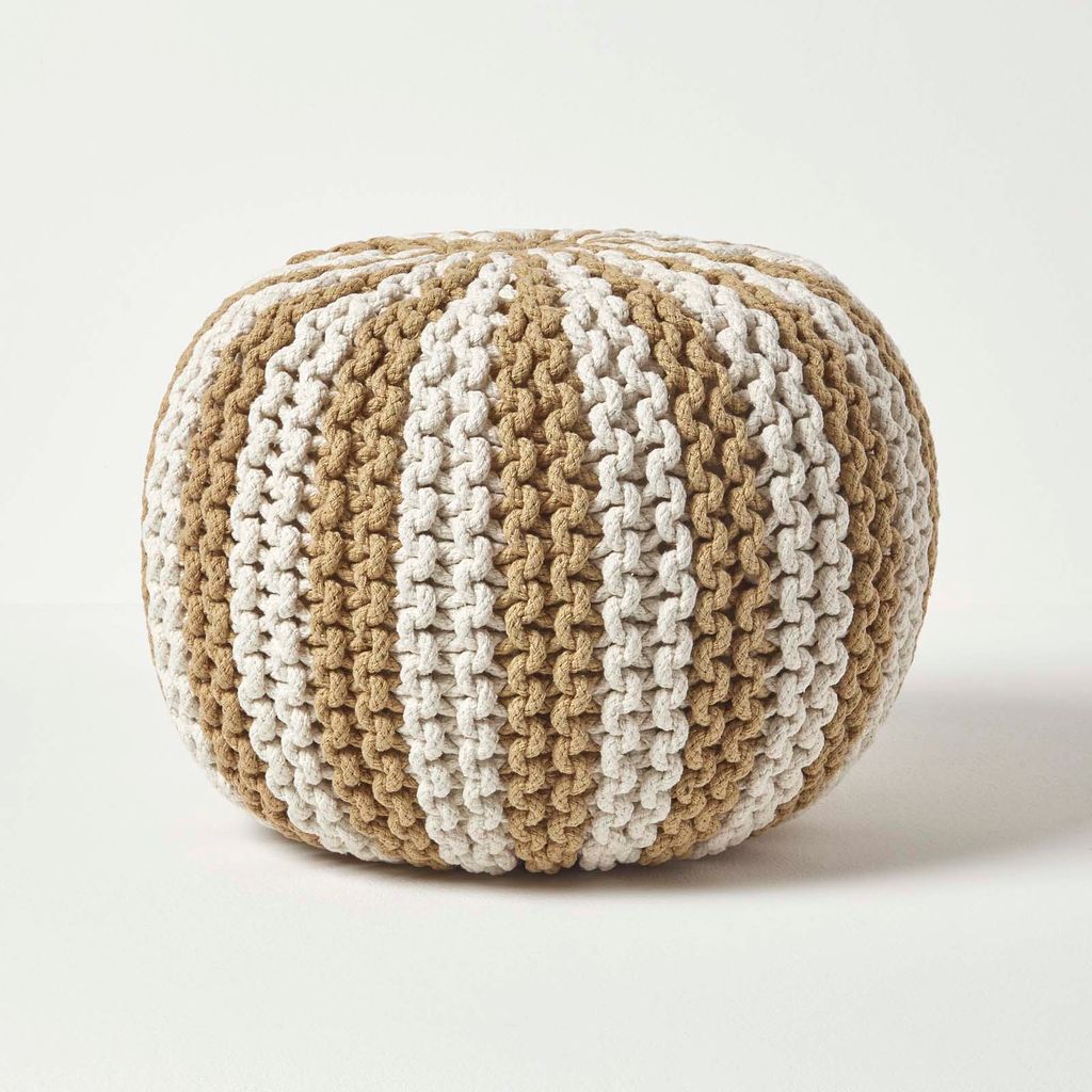 HOMESCAPES Runder Pouf, leinen-weiß, 35 x 40 cm