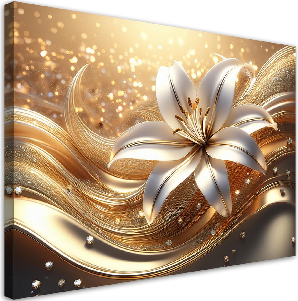 Leinwandbild Blume Glamour Gold 120x80 Feeby Gold bild für die wand bereit zum aufhängen