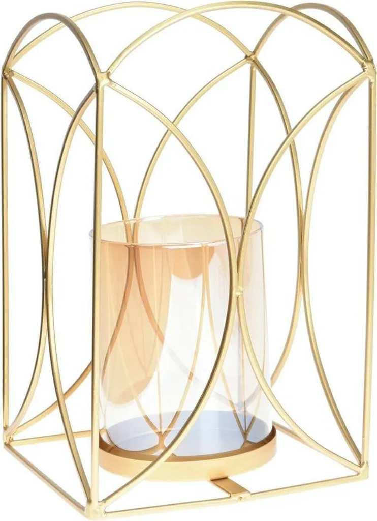 Bougeoir Lanterne en Métal Or pour Décoration de Table - Design 24 cm