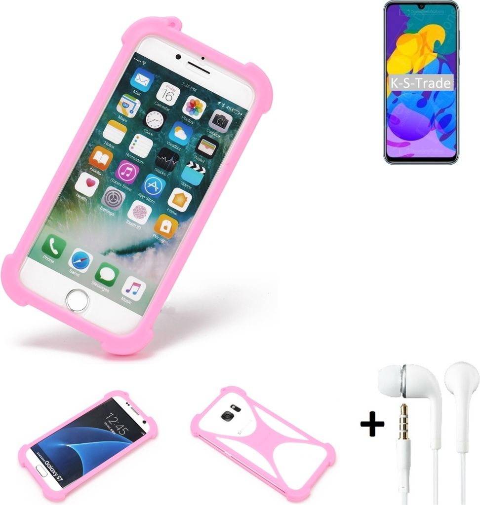 K-S-Trade Bumper + Kopfhörer kompatibel mit Huawei Honor Play 4T Pro Handy Hülle Schutzhülle Silikon Schutz Hülle Cover Case Silikoncase