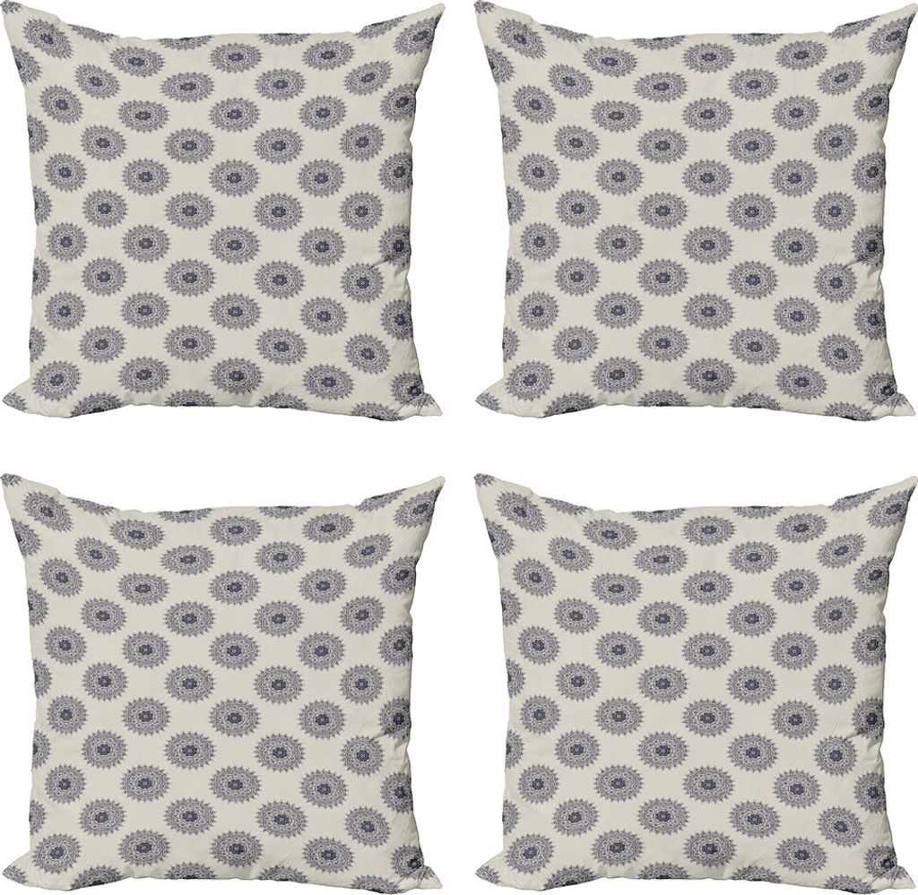 ABAKUHAUS orientalisch Kissenbezug Set (4 Stück), belaubt Medaillon, Moderner Doppelseitiger Digitaldruck, 50 cm x 50 cm, Grau, Gelb, Violett Blau