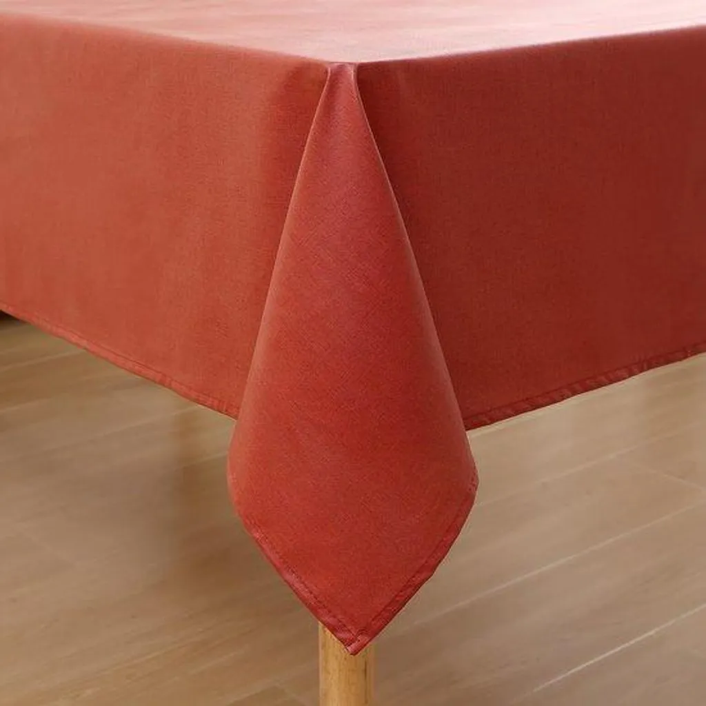 Nappe rectangulaire effet lin brique 140x240 cm anti-tache