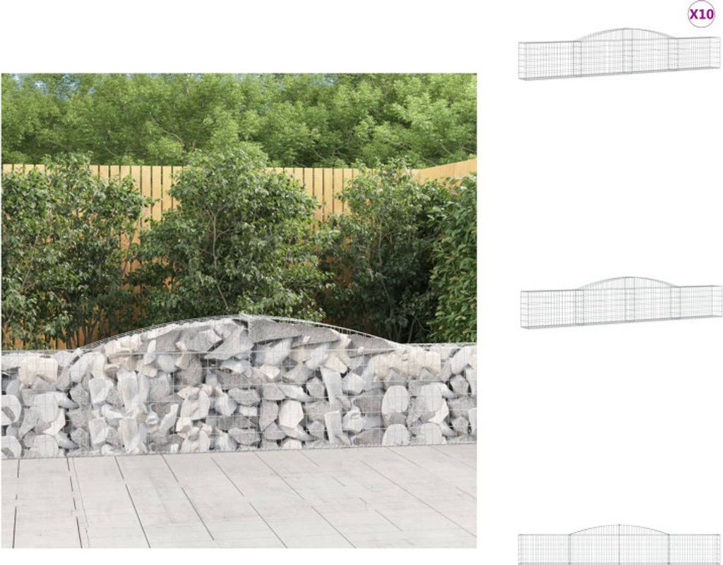 vidaXL Gabionen mit Hochbogen 10 Stk. 400x30x60/80 cm Verzinktes Eisen - Blumentöpfe & Pflanzgefäße