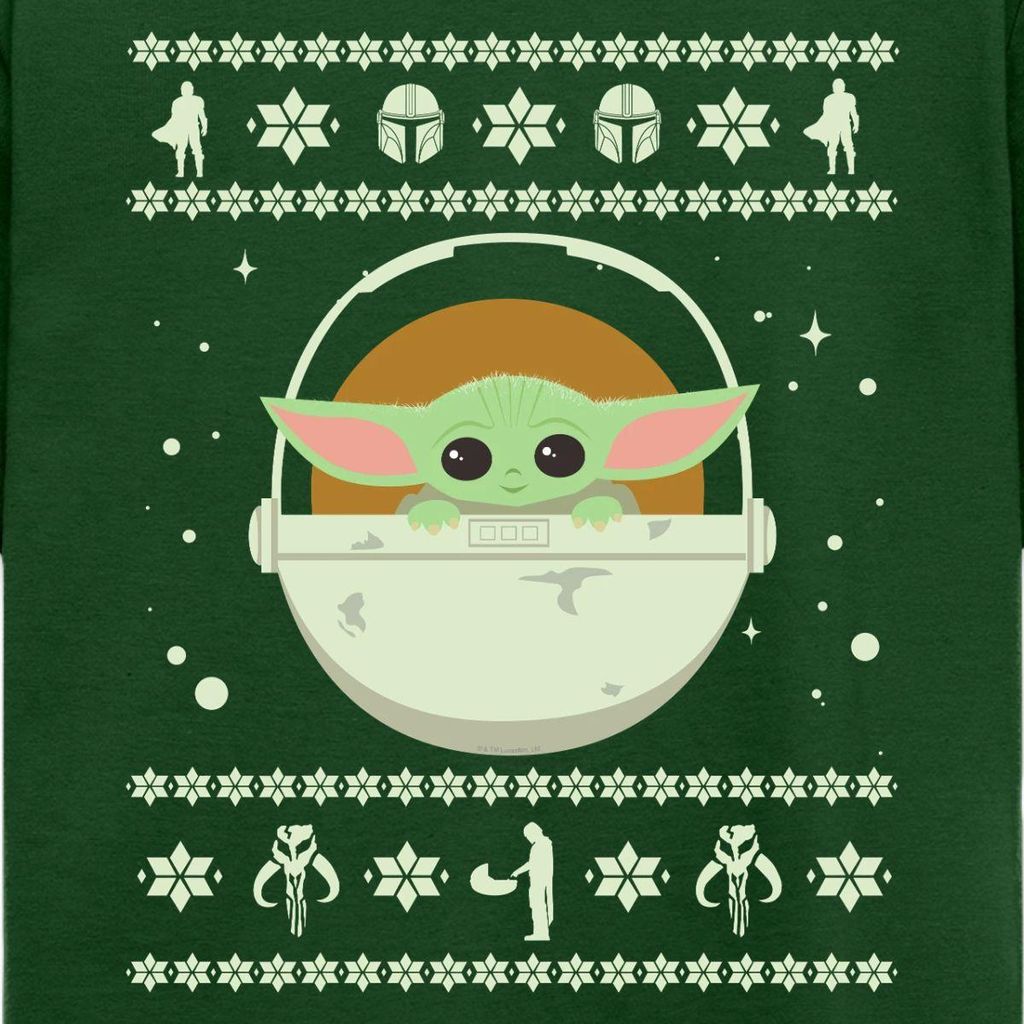 Star Wars: Mandalorian Grogu Weihnachten Teenager T-Shirt, 152/164 (12-14 Jahre), Forstgrün