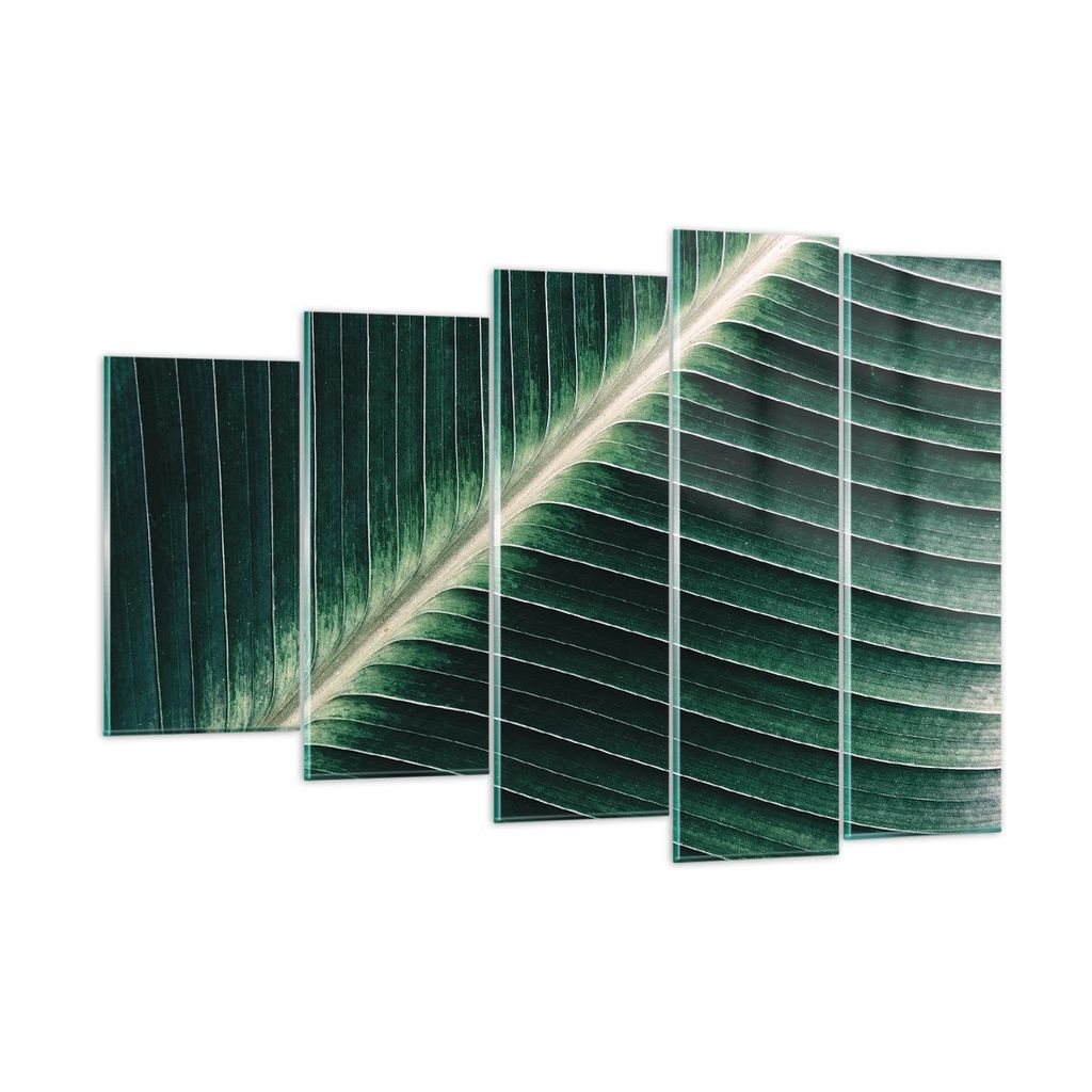 Bilder auf glas - 5 Teile - Grün Blatt Tropisch - 150x100cm - Glasbilder - Wandbilder - Bilder - zum Aufhängen bereit - Wanddekoration aus Glas -...