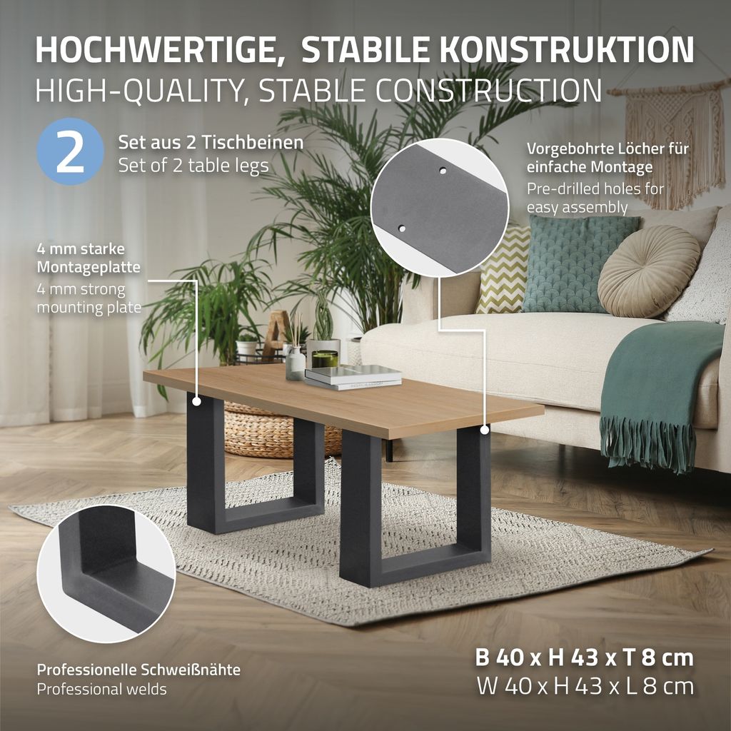 ECD Germany 2x Tischbeine / Bankkufen aus Vierkantprofilen, Produktbild 2