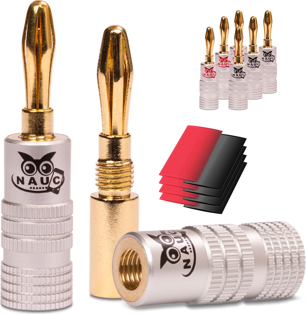 Bananenstecker 24K vergoldet Schrumpfschlauch 8x NAUC High End Steckverbinder