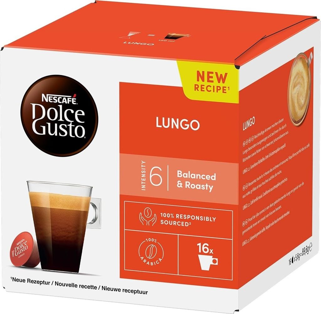 Nescafé Dolce Gusto Lungo, Kapseln, Kaffeekapsel, Café, Coffee, Kaffee, 16 Kapseln