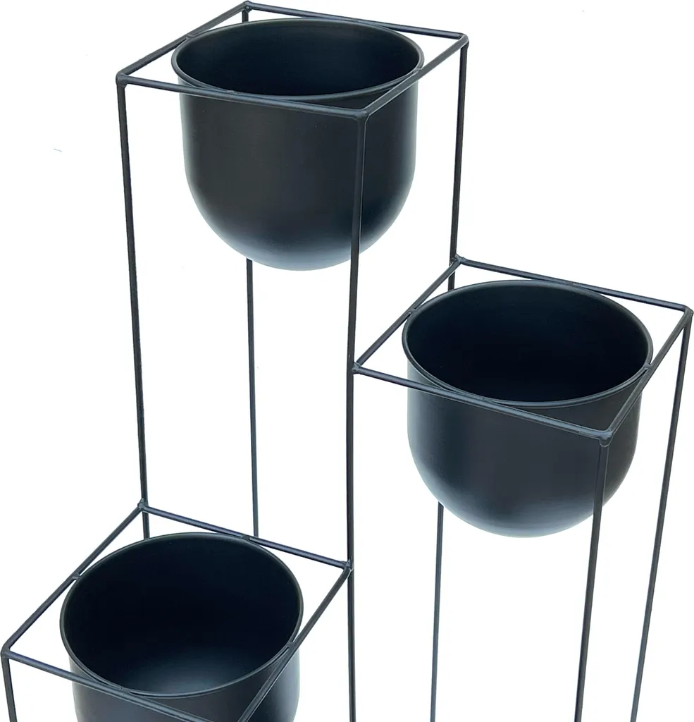 Support plantes intérieur type escalier fleurs en métal noir de 90cm