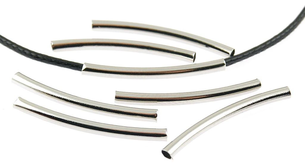 Vintageparts Tubenperlen Messing platinfarben gebogen 25 Produktbild 
