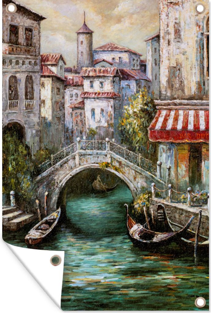 MuchoWow 60x90 cm Outdoor-Poster Gartendeko Sichtschutz Garten Poster für den Garten Gemälde - Öl - Wasser - Graben - Italien