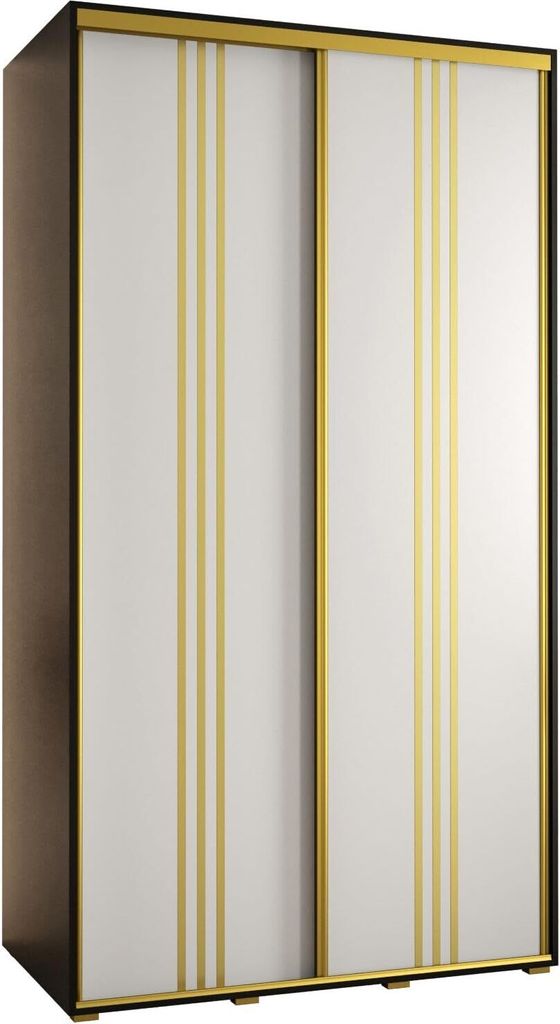 MEBLE KRYSPOL Cannes 6 Schrank mit 2 Schiebetüren - 205,2x140x60 cm - Schwarz Weiß Gold