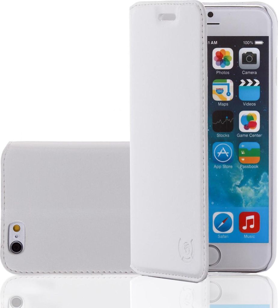 Apple Iphone 6 Plus Echt-Leder numia Flipcover Weiss