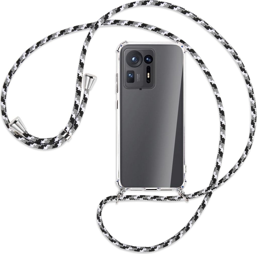 Handykette Backcover-Schutzhülle mit Band (Metall silberfarben) für Xiaomi Mix 4 - schwarz/grau/weiß