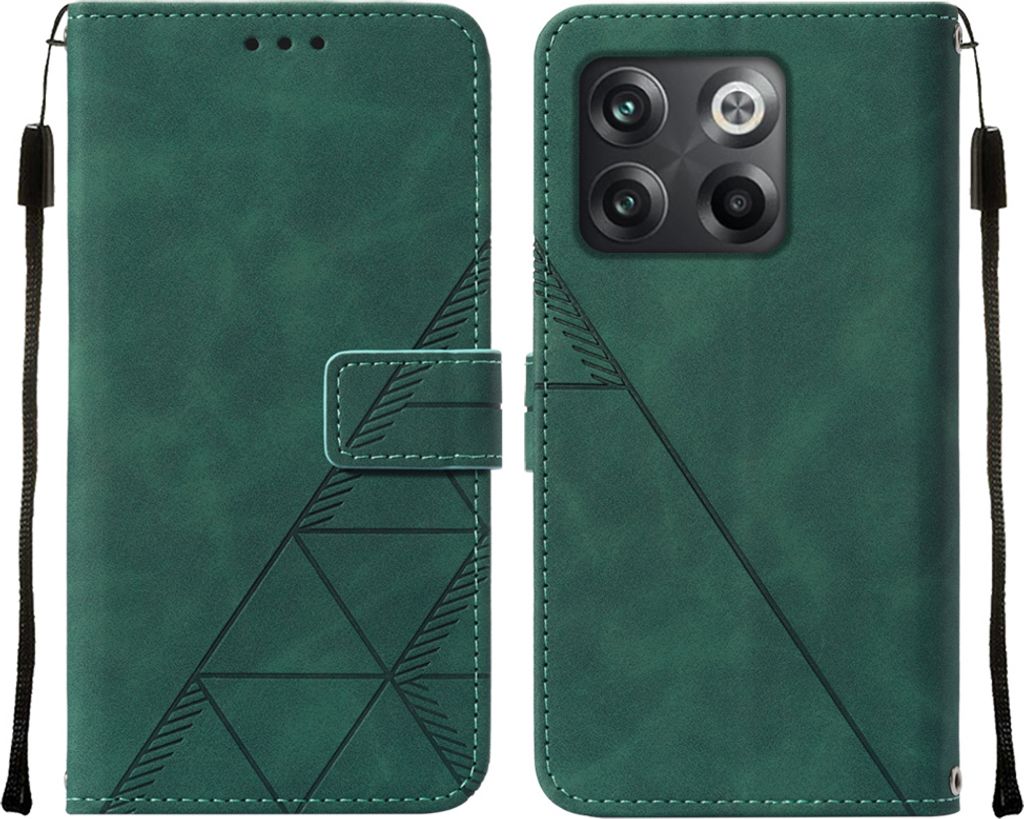 OnePlus 10T 5G Hülle, Schlank Prägung Flip Leder Kartenfächer Schutzhülle mit Ständer für OnePlus 10T 5G Grün