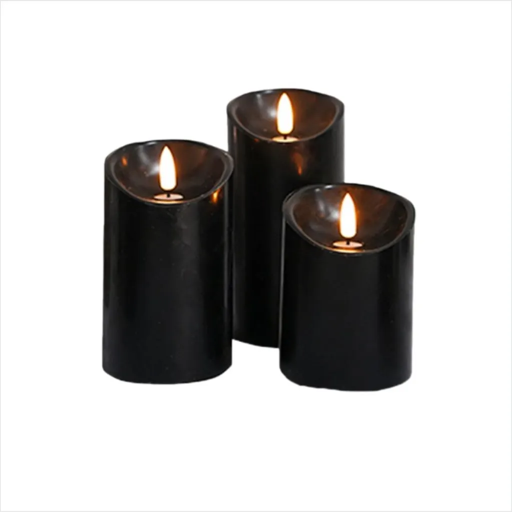 Bougies LED Noires à Flamme Vacillante et Télécommande - Set de 3 Pièces